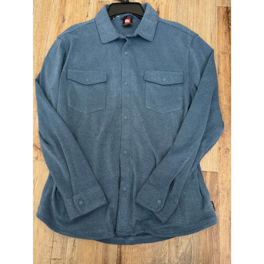 Quiksilver Mens Large Blue Textured Long Sleeve Snap Button Down Shirt RN169009